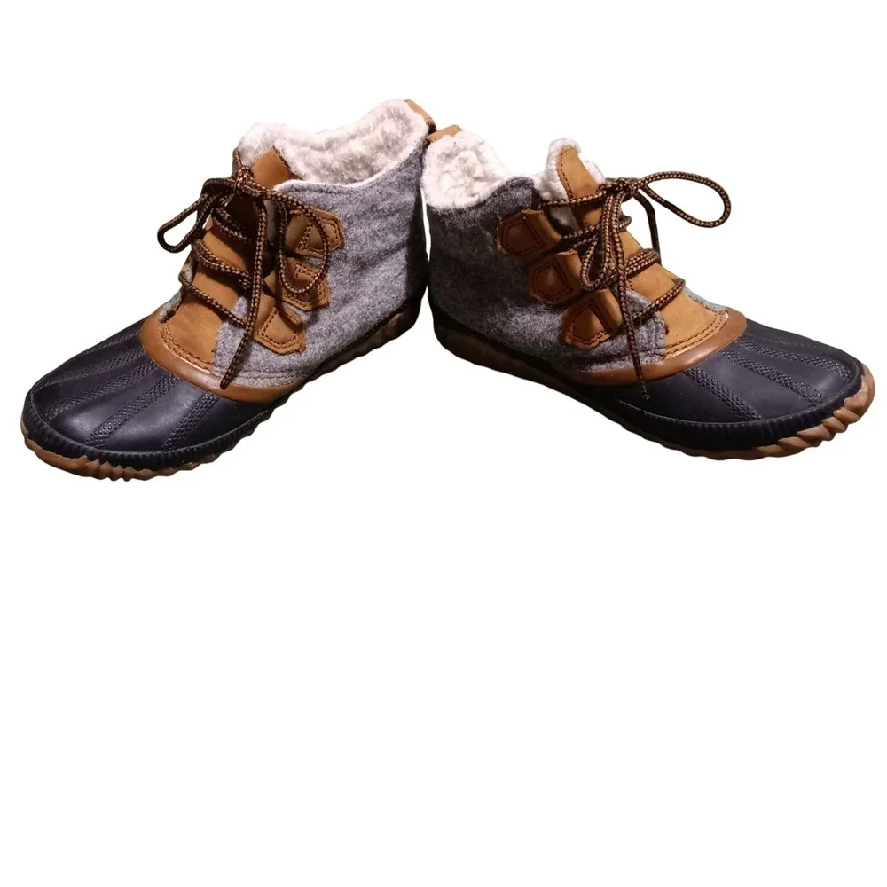 Sorel Out N About Plus Women Waterproof Felt Duck Boots Grey Black Brown - Sz 6